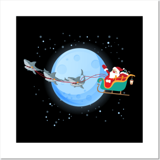 Santa Claus Riding Shark Shirt Posters and Art